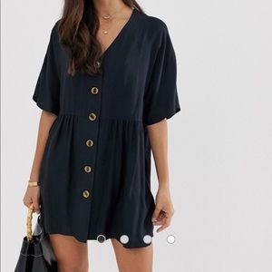 ASOS DESIGN v neck button through mini smock dress
